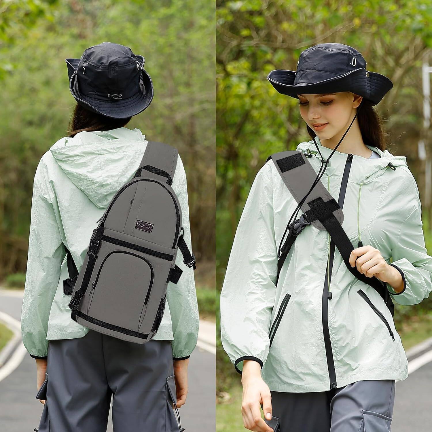 Alt View 2. mosiso - Camera Sling Bag Shockproof Photography Camera Backpack with Tripod Holder & Removable Modular Inserts - Gray.