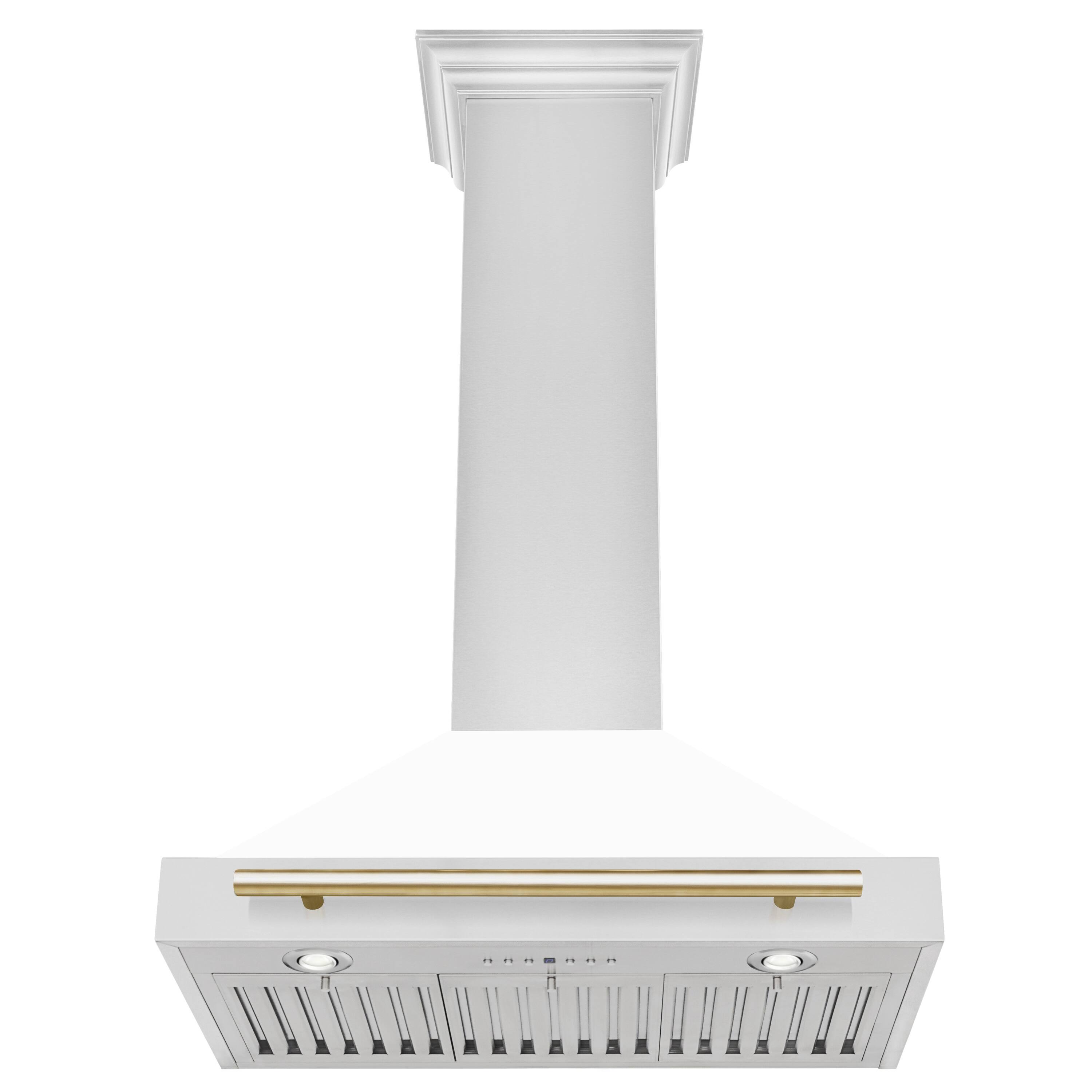 Back. ZLINE - ZLINE 30 in. Autograph Edition Convertible Stainless Steel Range Hood with White Matte Shell and Polished Gold Accents - White Matte.