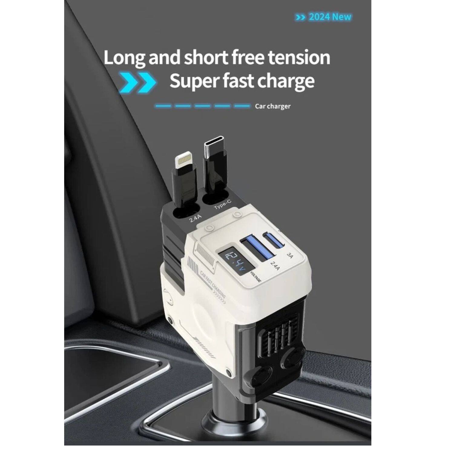2024 New  
Long and short free tension  
Super fast charge  
Car charger  

2.4A  
Type-C  
2.4A  
5V  
12V  
24A