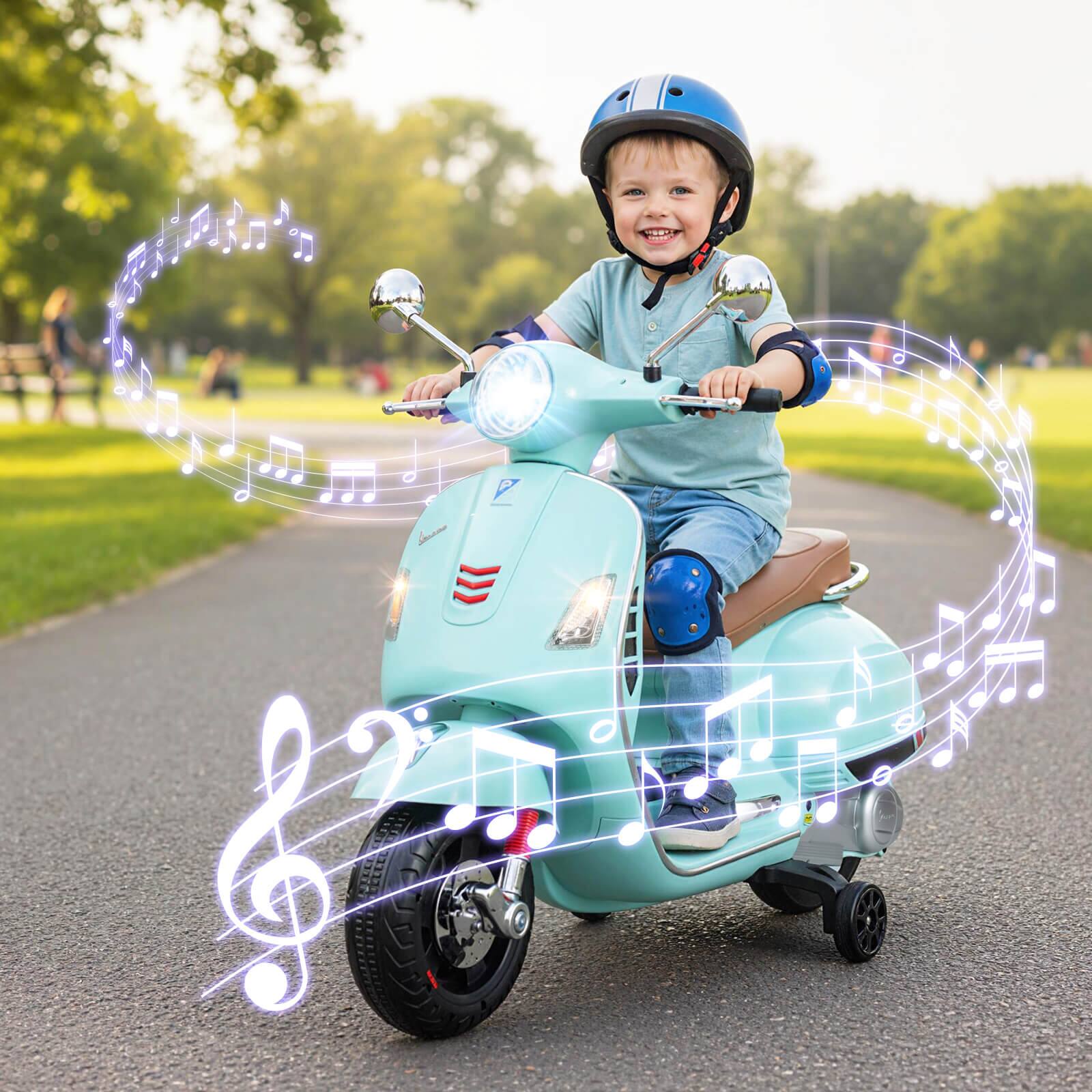 Alt View 1. Costway - Costway Licensed VESPA 12V Kids Electric Motorcycle with Music Horn Story Training Wheels - Green.