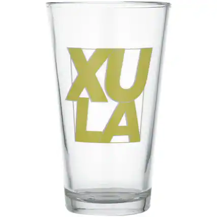 Front. The Memory Company - XULA Gold 16oz. Team Logo Pint Glass - Multicolor.