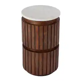 Butler Specialty - Newton 12 in. W Round Marble and Wood Side Table - Brown