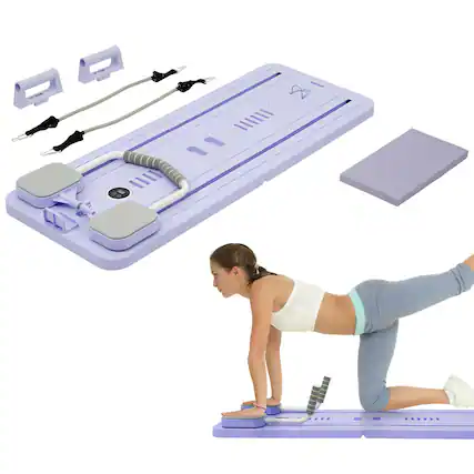 Front. Fitvids - Fitvids 5 in 1 Multi Purpose Pilates Reformer Board Set and Core Trainer, Purple - Purple.