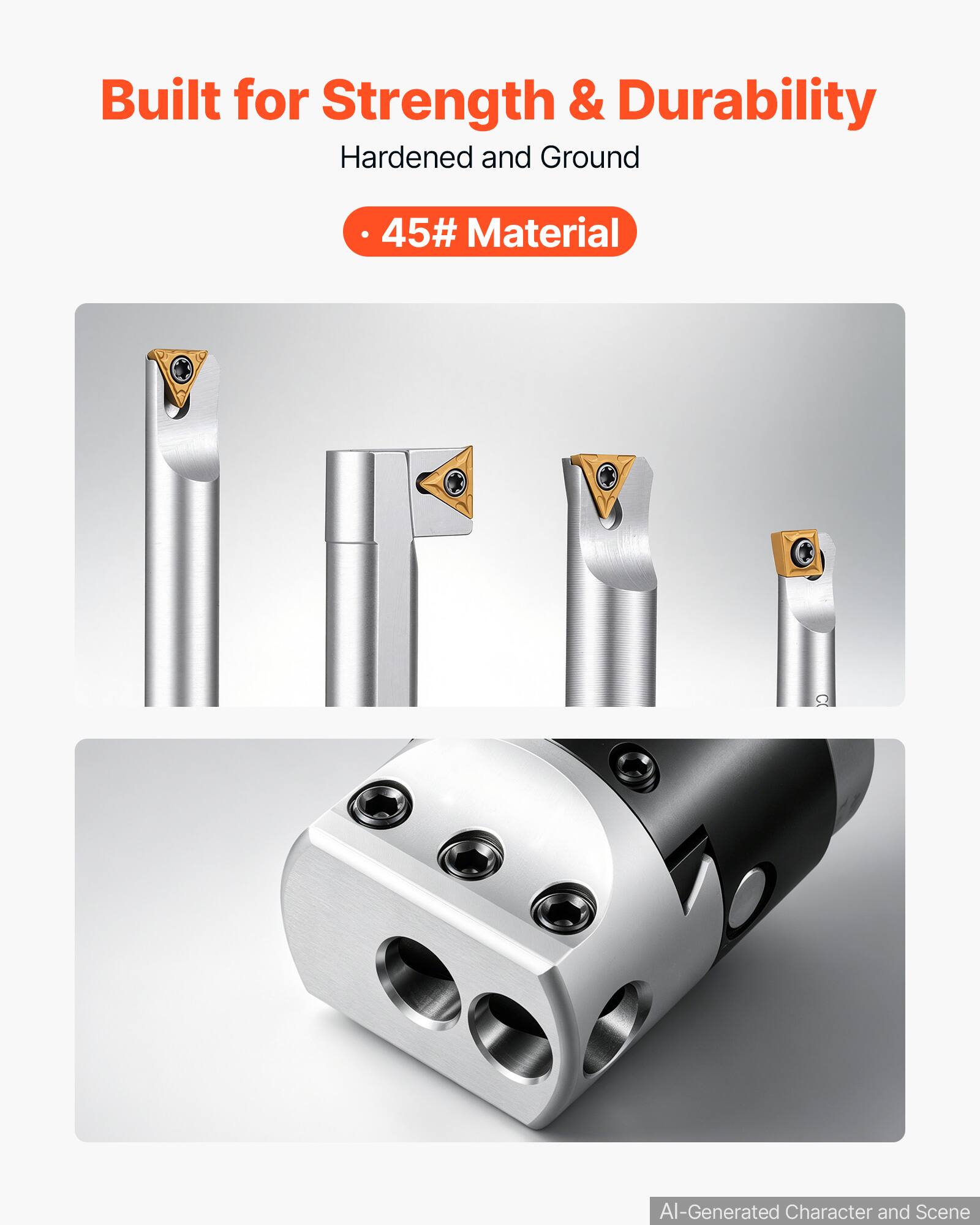 Built for Strength & Durability  
Hardened and Ground  
45# Material  

AI-Generated Character and Scene