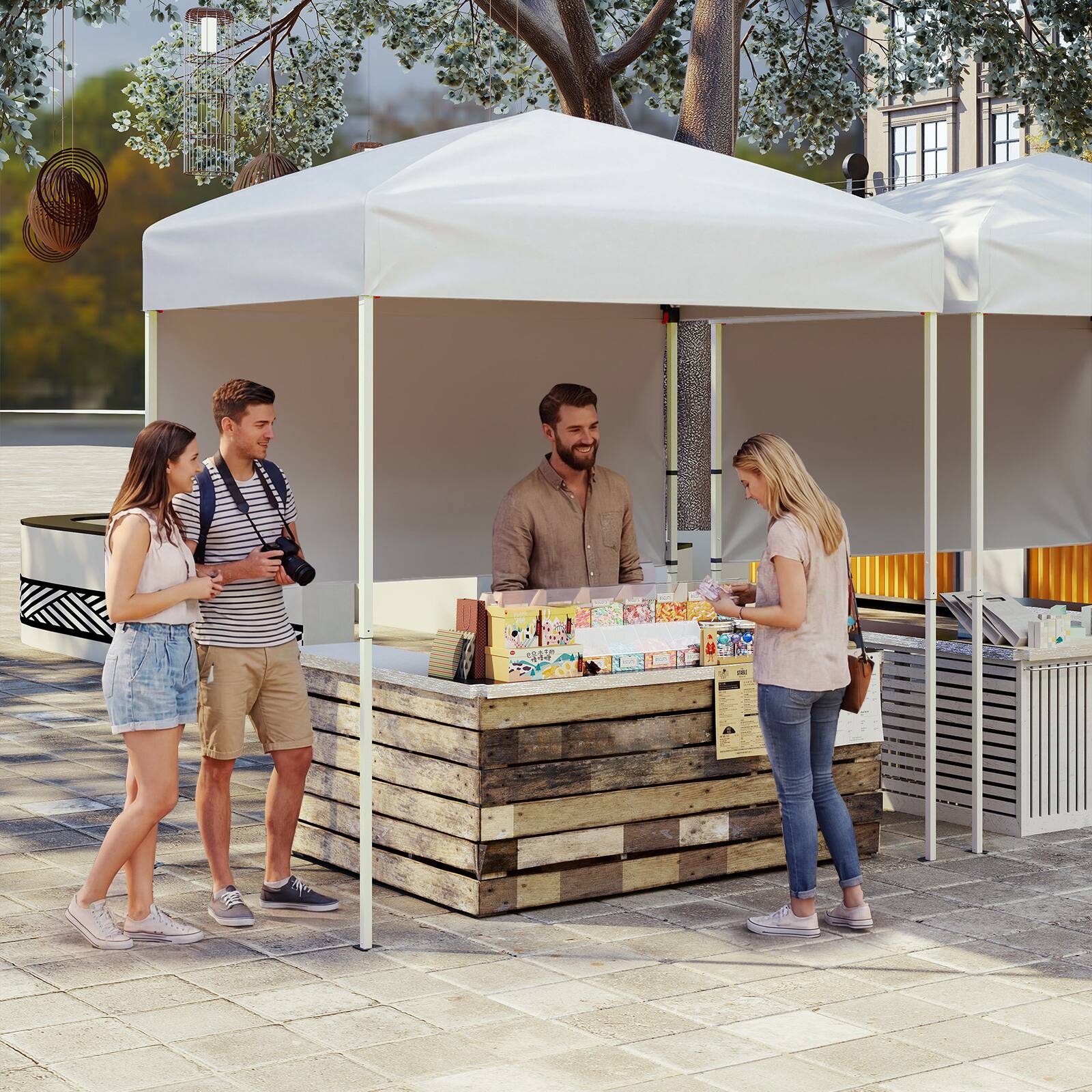 Alt View 1. Costway - Costway Pop-Up Canopy Tent with 1 Half Sidewall, Easy Setup Folding Outdoor Sun Shelter - White.