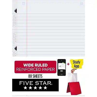 FIVE STAR
WIDE RULED REINFORCED PAPER
80 SHEETS
Study App