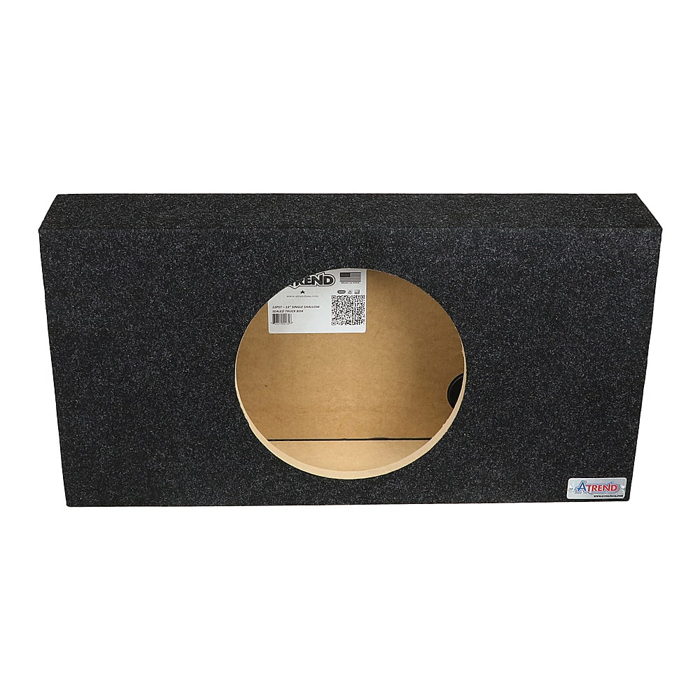 Front. Atrend - 12" Single Sealed Shallow-Mount 5.5 Inch Height Subwoofer Truck Box - Charcoal.