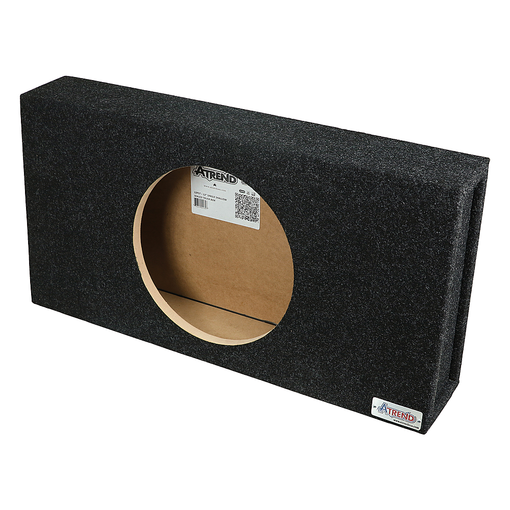 Left View: Atrend - 12" Single Sealed Shallow-Mount 5.5 Inch Height Subwoofer Truck Box - Charcoal