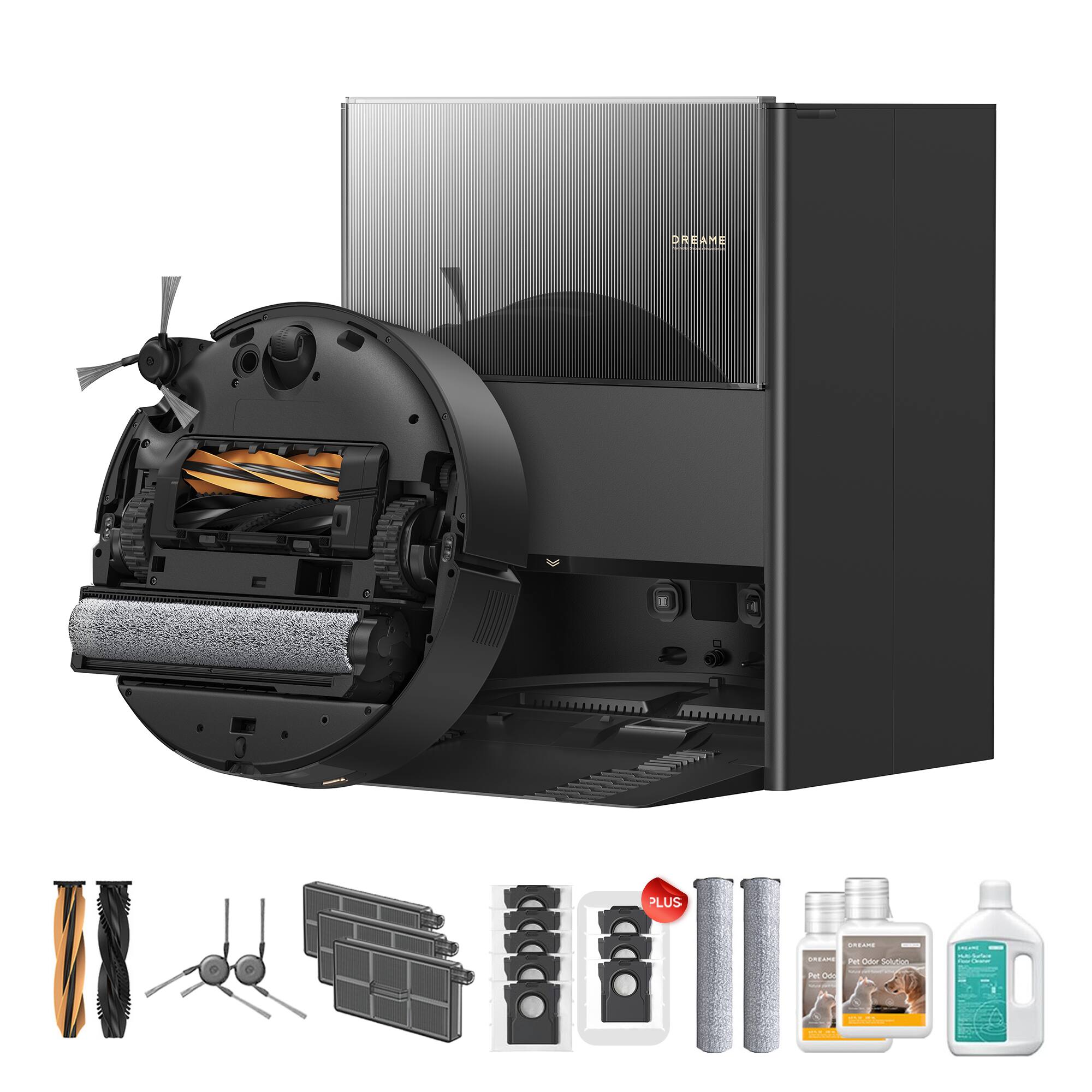 Dreame - Aqua10UltraRollerC Kit Robot Vacuum, 30KPa Suction, Extending Mop, Heat-Washes & Dries, AICamera, LiDAR Avoidance - Black