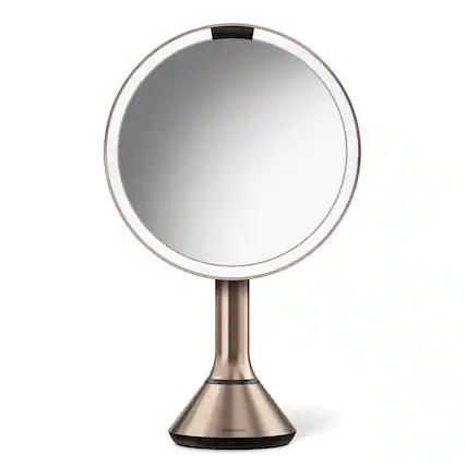 Front. simplehuman - sensor mirror with touch-control brightness and dual light setting, rose gold stainless steel - Rose Gold.