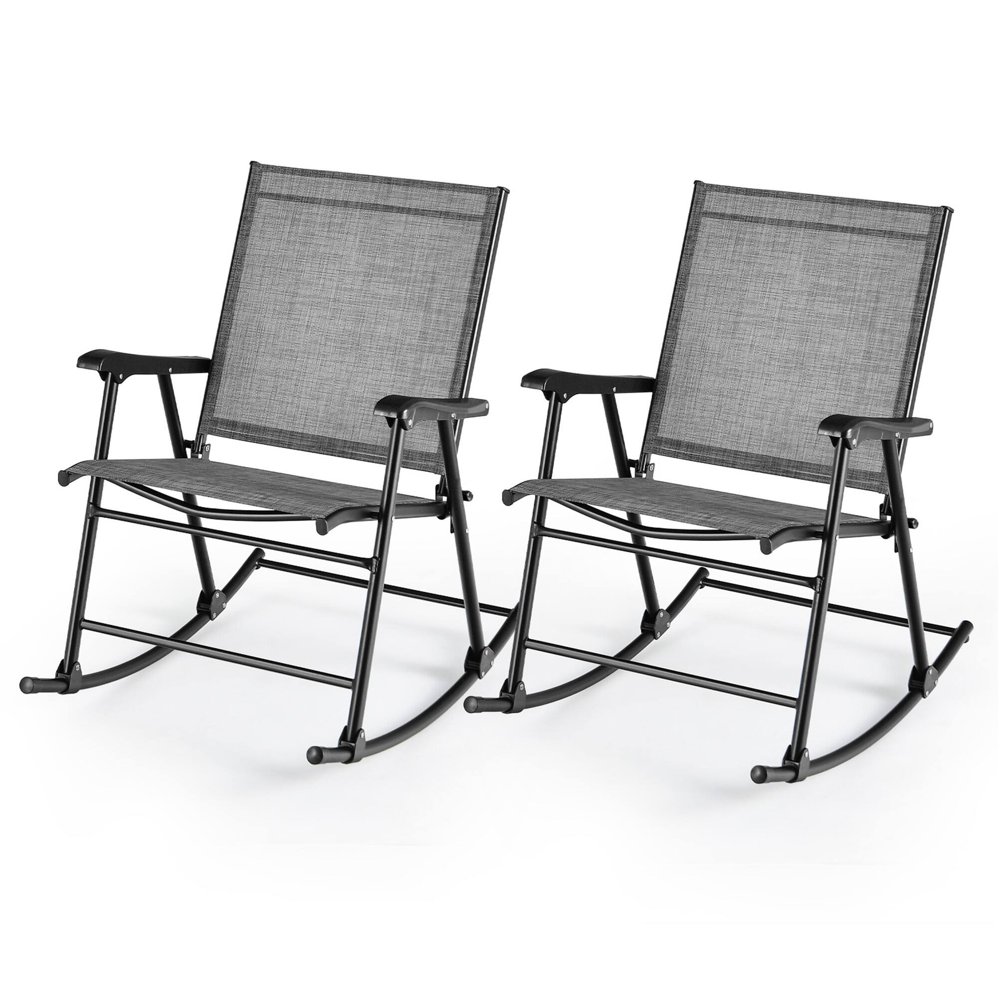 Alt View 7. Gymax - Gymax Set of 4 Patio Rocking Char Outdoor Folding Rocker w/ Sturdy Metal Frame - Grey.