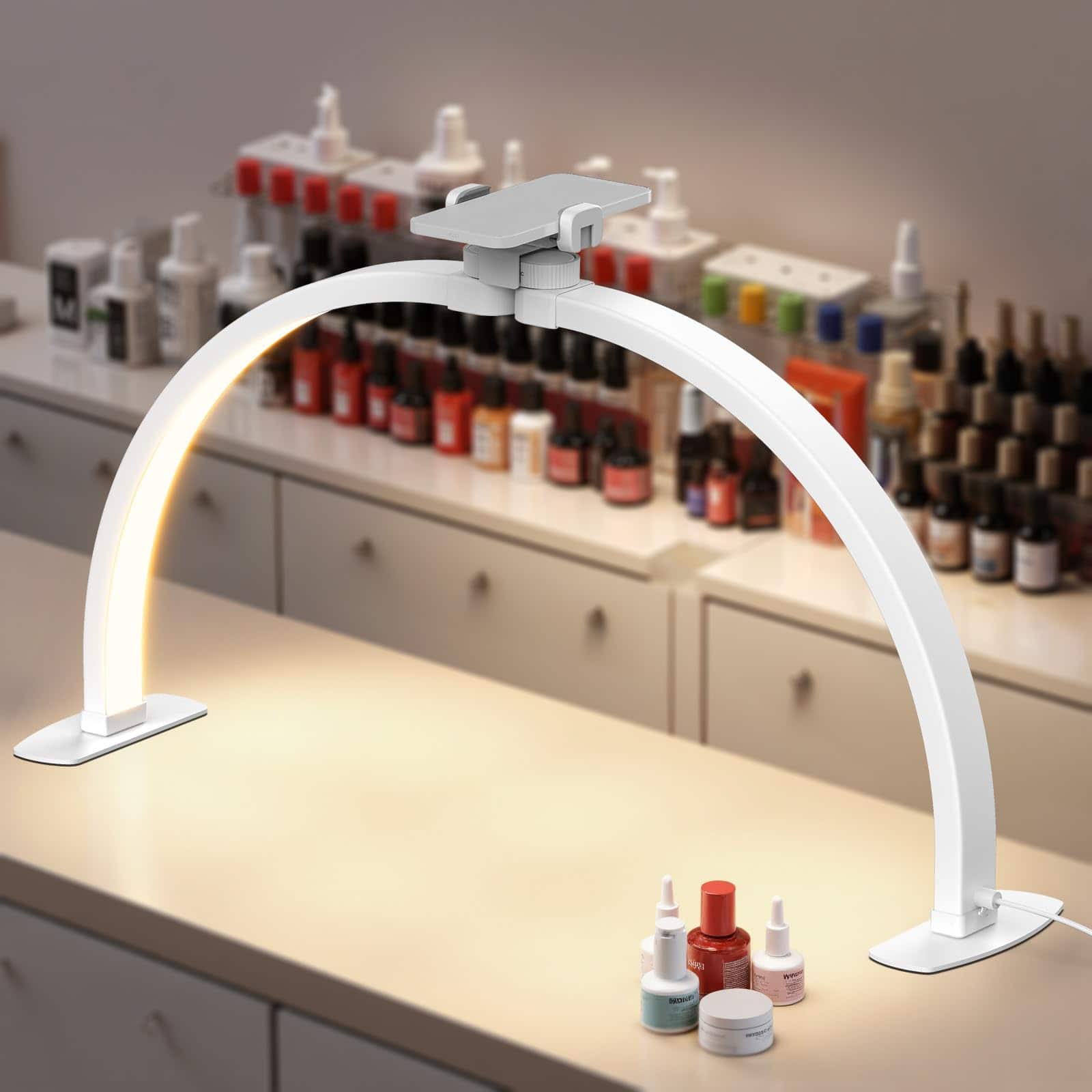 Neewer - 29" Half Moon Nail Light - 36W Foldable Arc Lamp with Phone Holder for Makeup & Video Desk