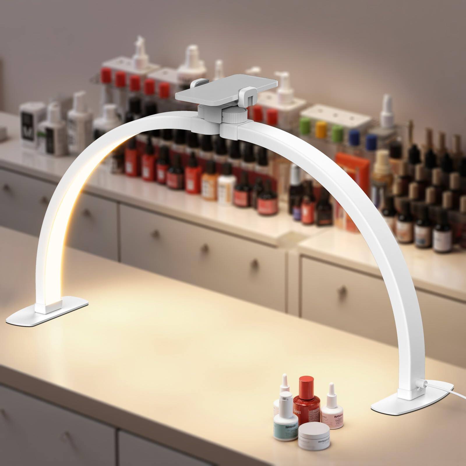 Front. Neewer - 29" Half Moon Nail Light - 36W Foldable Arc Lamp with Phone Holder for Makeup & Video Desk.