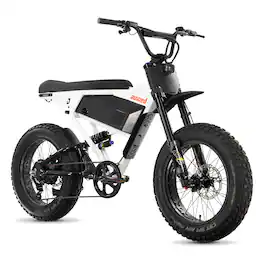 Juiced Bikes - Scrambler Full Suspension eBike (Max 60mi/28mph) + Headplate/Handlebar Bag & Pad/Fenders/Sticker Pack - White Cherry