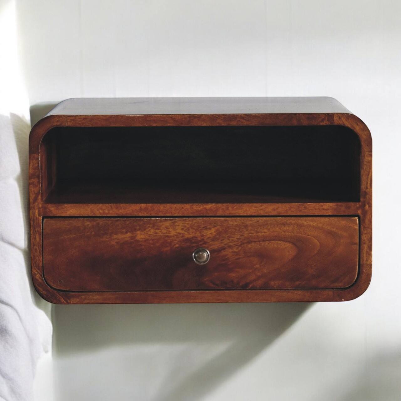 Alt View 6. Artisan Furniture - Artisan Furniture Solid Wood Large Chestnut Curve Floating Bedside, 1 Drawer, 1 Open Slot, Dark Brown - Chestnut.