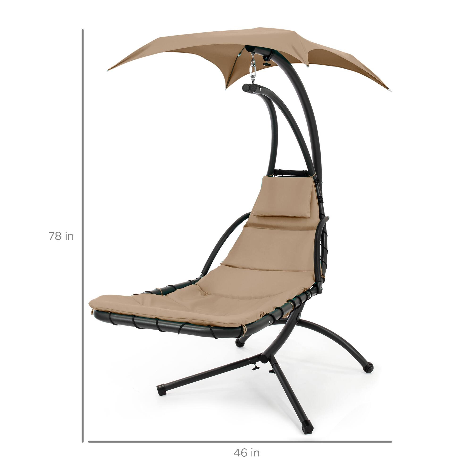 Alt View 7. Best Choice Products - Best Choice Products Hanging Curved Chaise Lounge Chair Swing w/ Pillow, Shade, Stand - Tan - Tan.