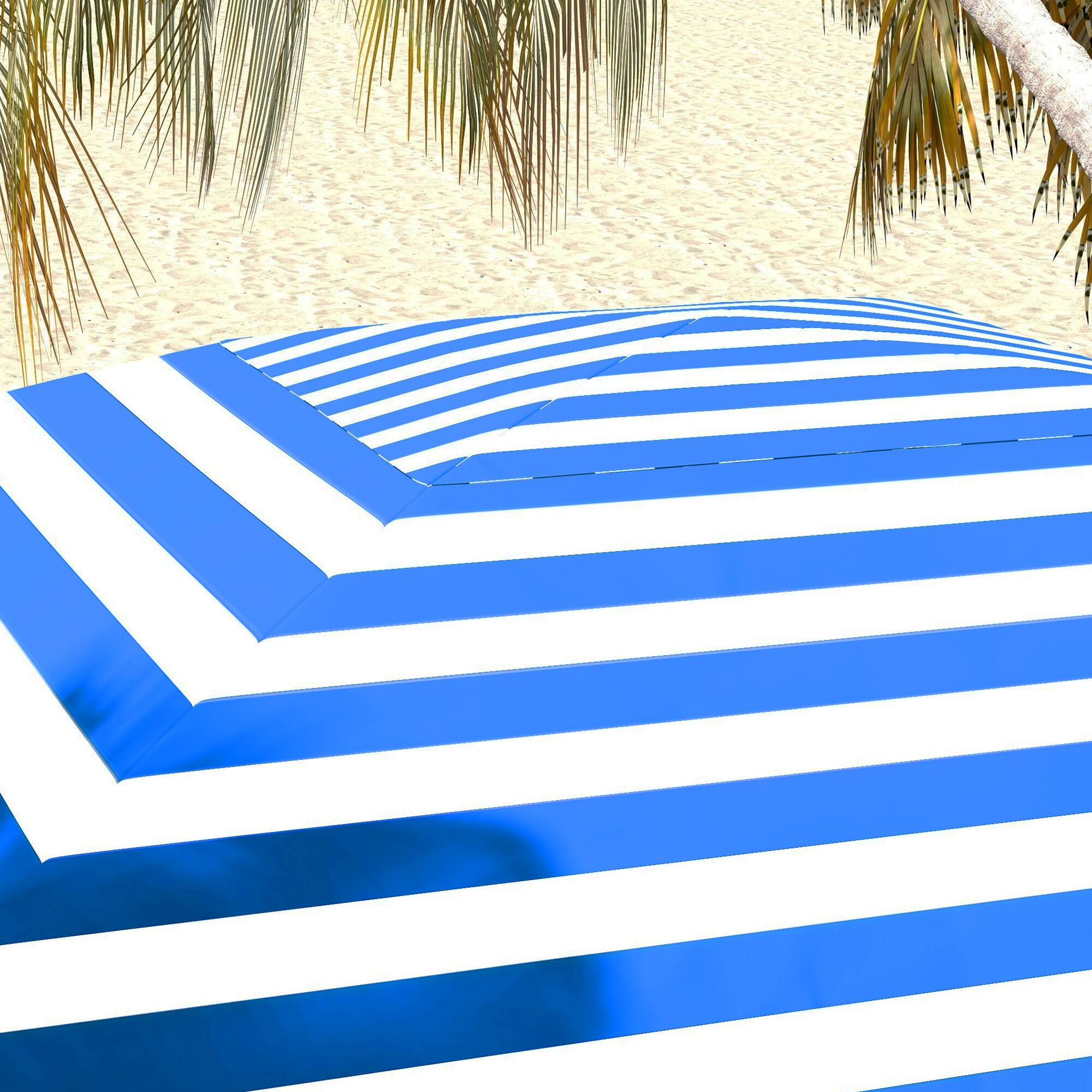 Alt View 5. Outsunny - 5.9' x 5.9' Portable Beach Umbrella, Ruffled Outdoor Cabana with Walls, Vents, Sandbags, Carry Bag - Blue White Strip.