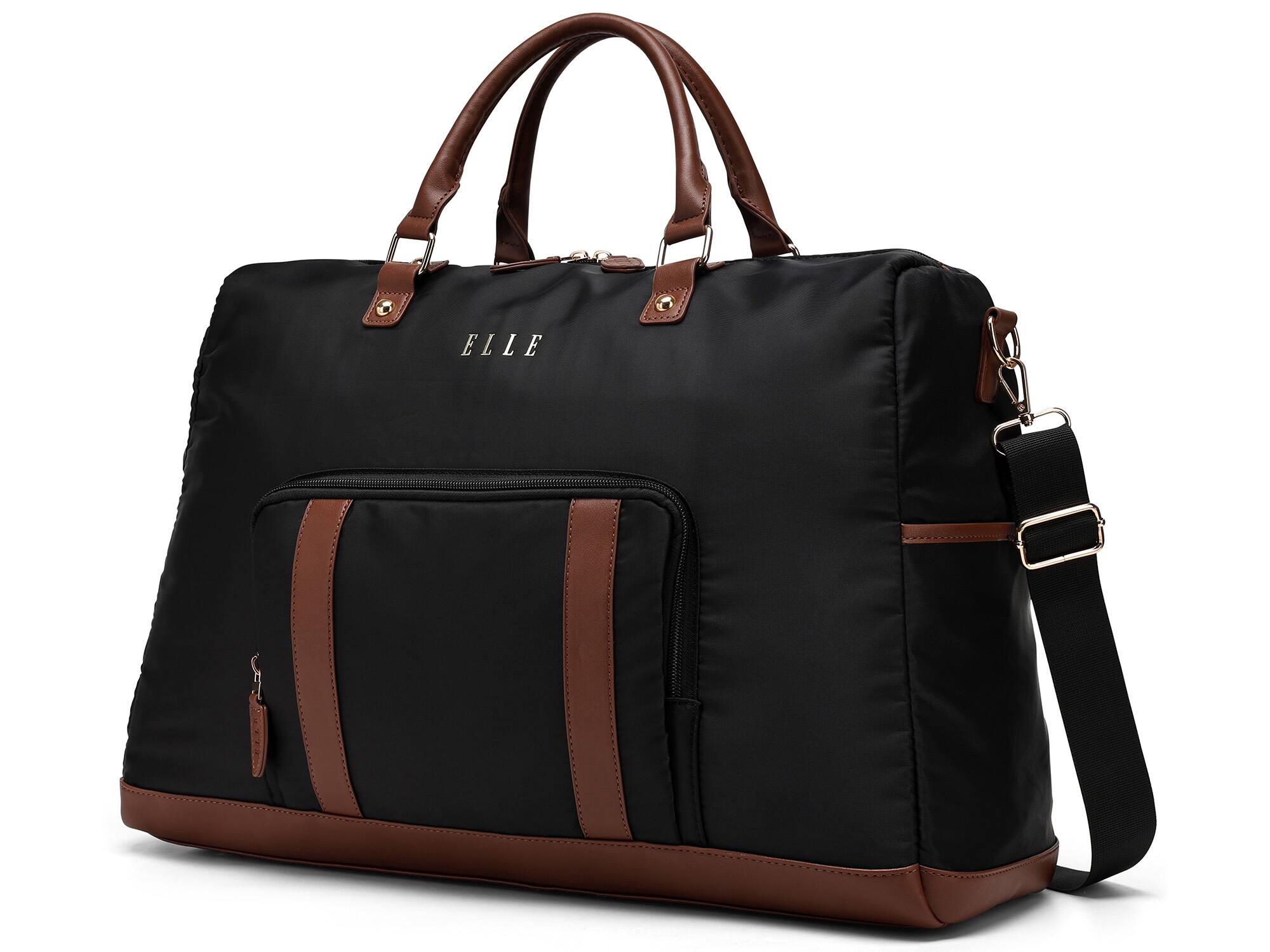Alt View 5. Elle - ELLE Luxe Journey 30L Twill and Vegan Leather Weekender Duffel Bag | Black - Black.