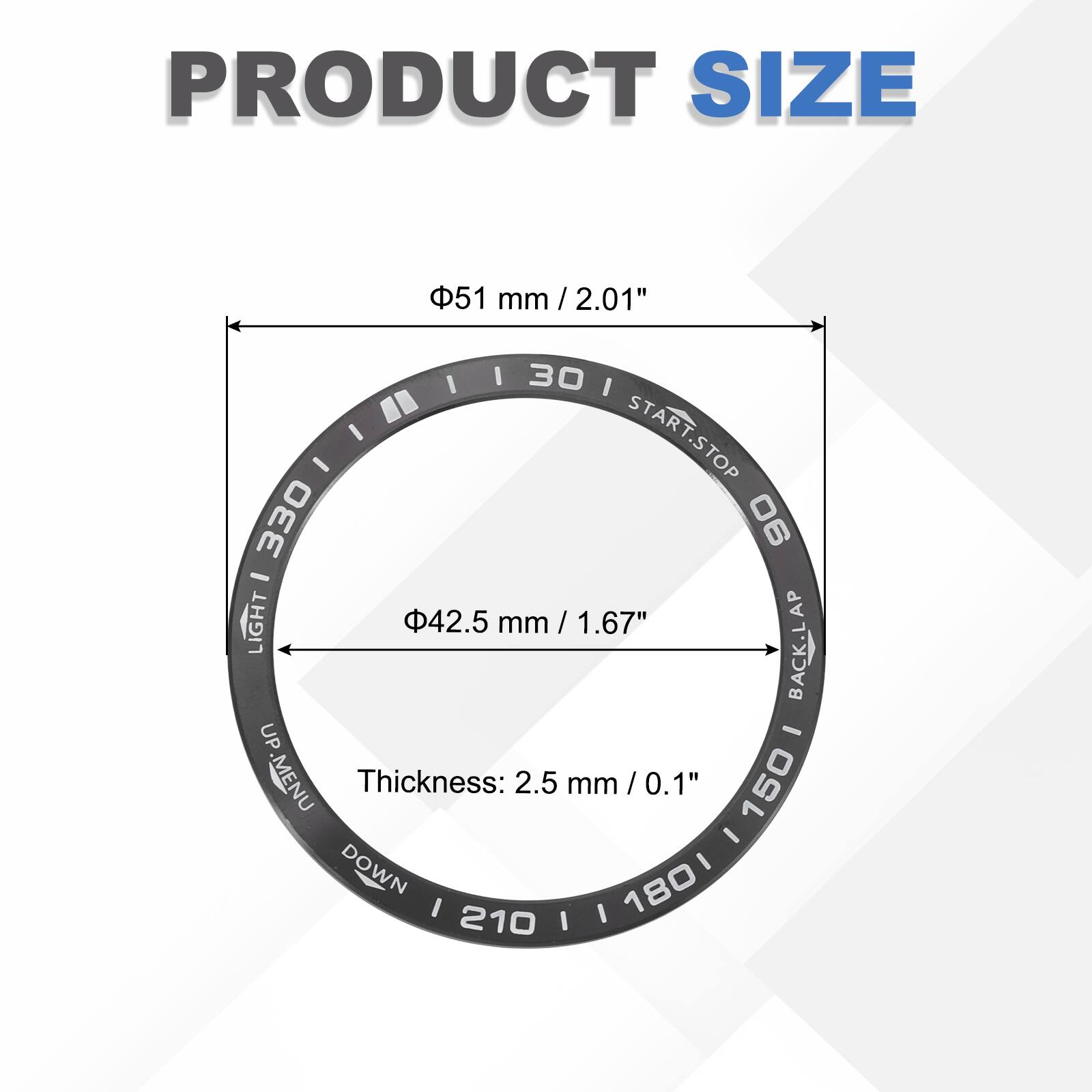 PRODUCT SIZE  
51 mm / 2.01"  
42.5 mm / 1.67"  
Thickness: 2.5 mm / 0.1"