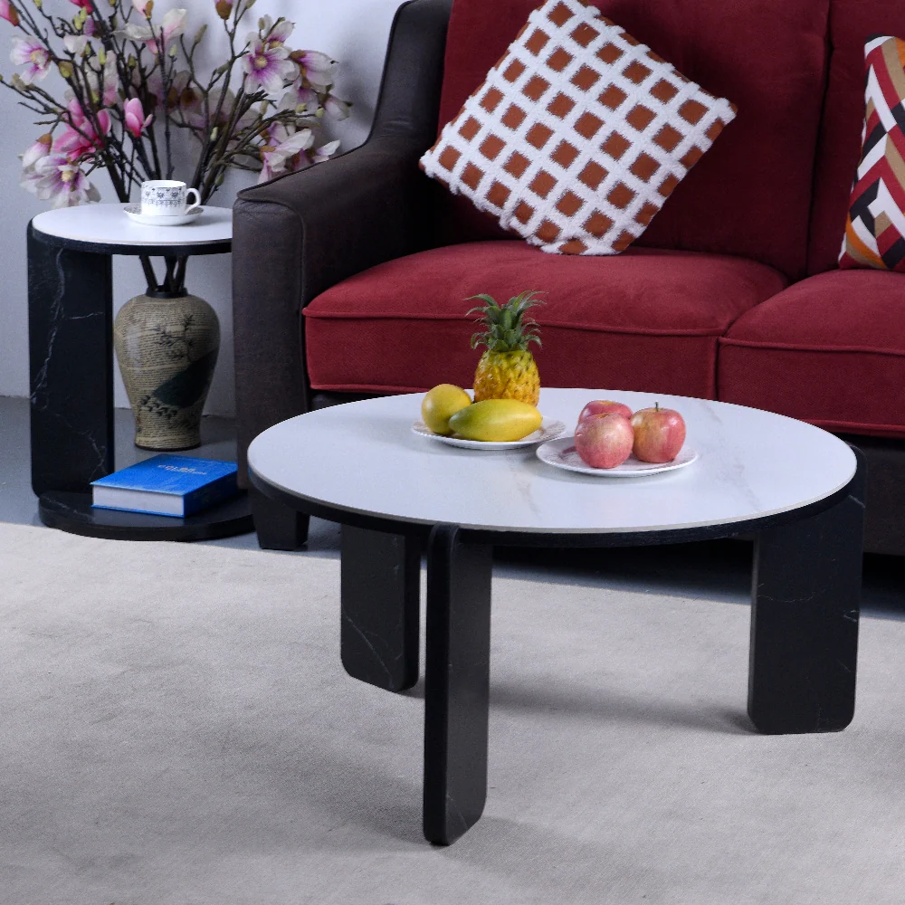 Alt View 3. Loheer - Loheer Set of 2 Round Nesting Coffee Table White Sintered Stone - White.