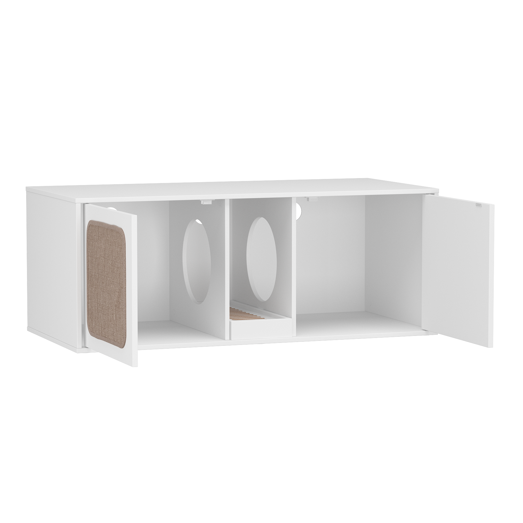 Left. FUFU & GAGA - Modern Cat Furniture Cabinet - Hidden Litter Box Storage with Sisal Scratching Doors & Multi-Cat Design.