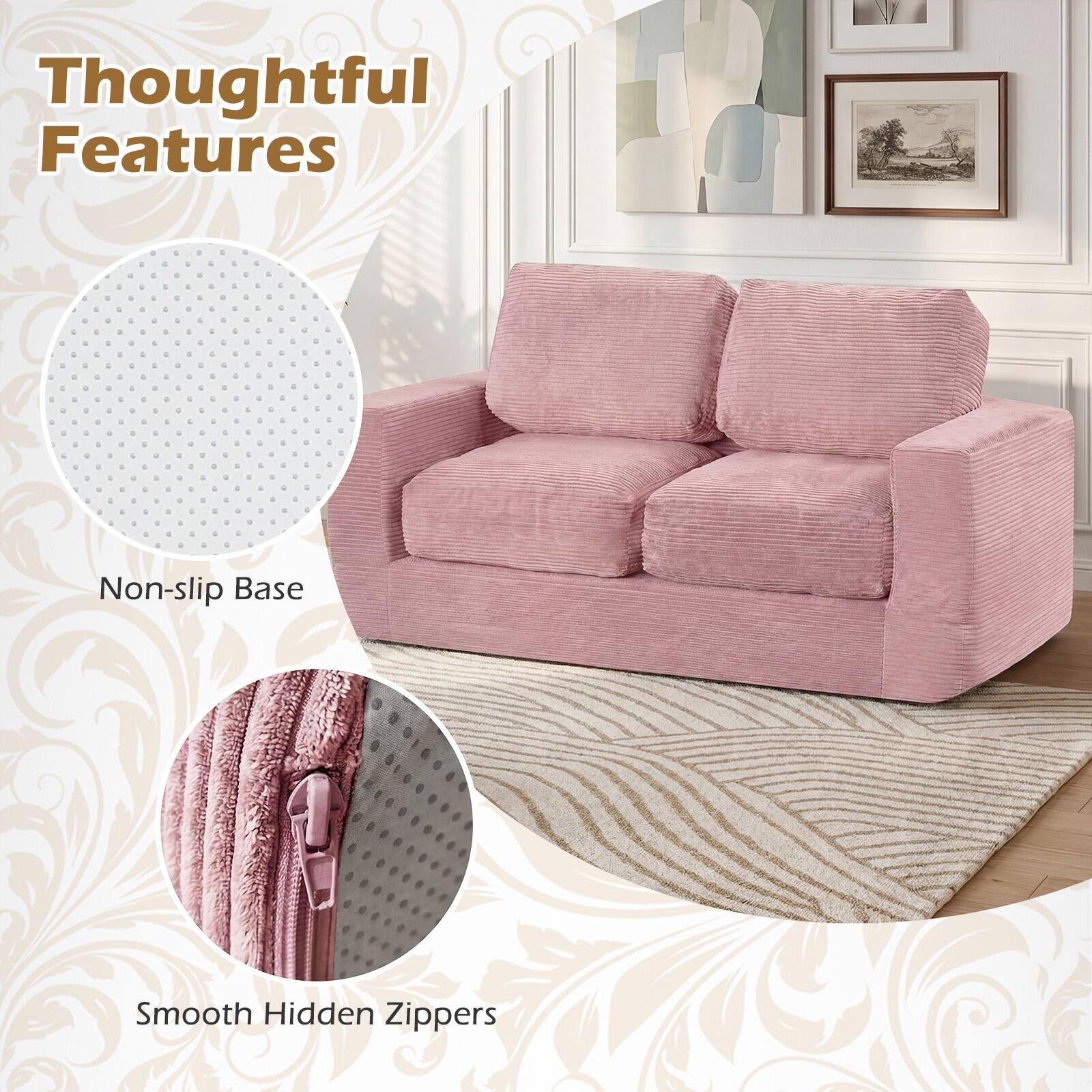 Thoughtful Features

- Non-slip Base
- Smooth Hidden Zippers