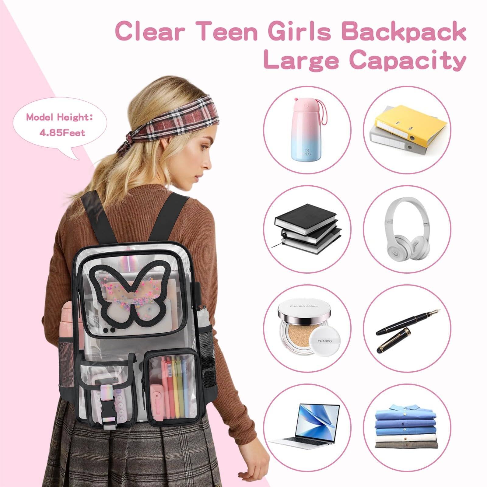 Alt View 3. Cozy Serene - Clear Backpack For Women Heavy Duty Transparent Bookbag Cute Bag Large Capacity See Through Backpacks School - Purple.