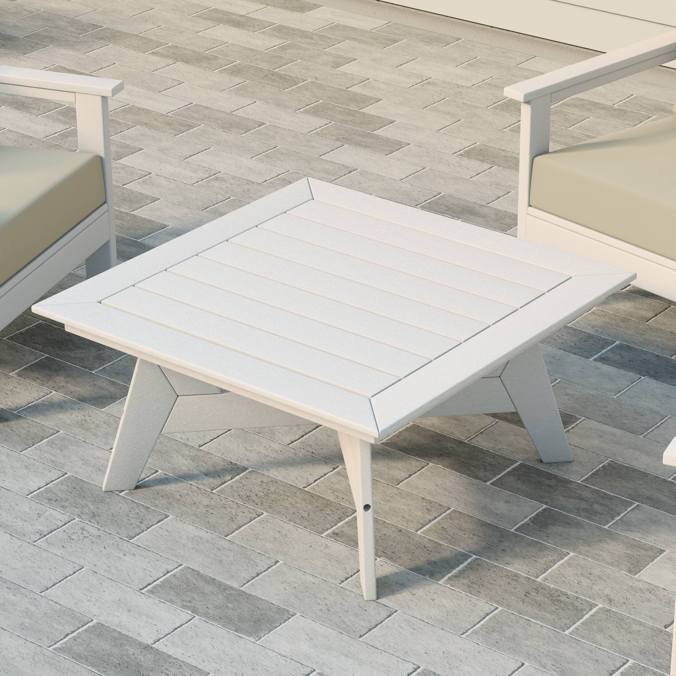 Angle. WestinTrends - WestinTrends Avalon Modern Low Outdoor Patio Square HDPE Coffee Table - White.