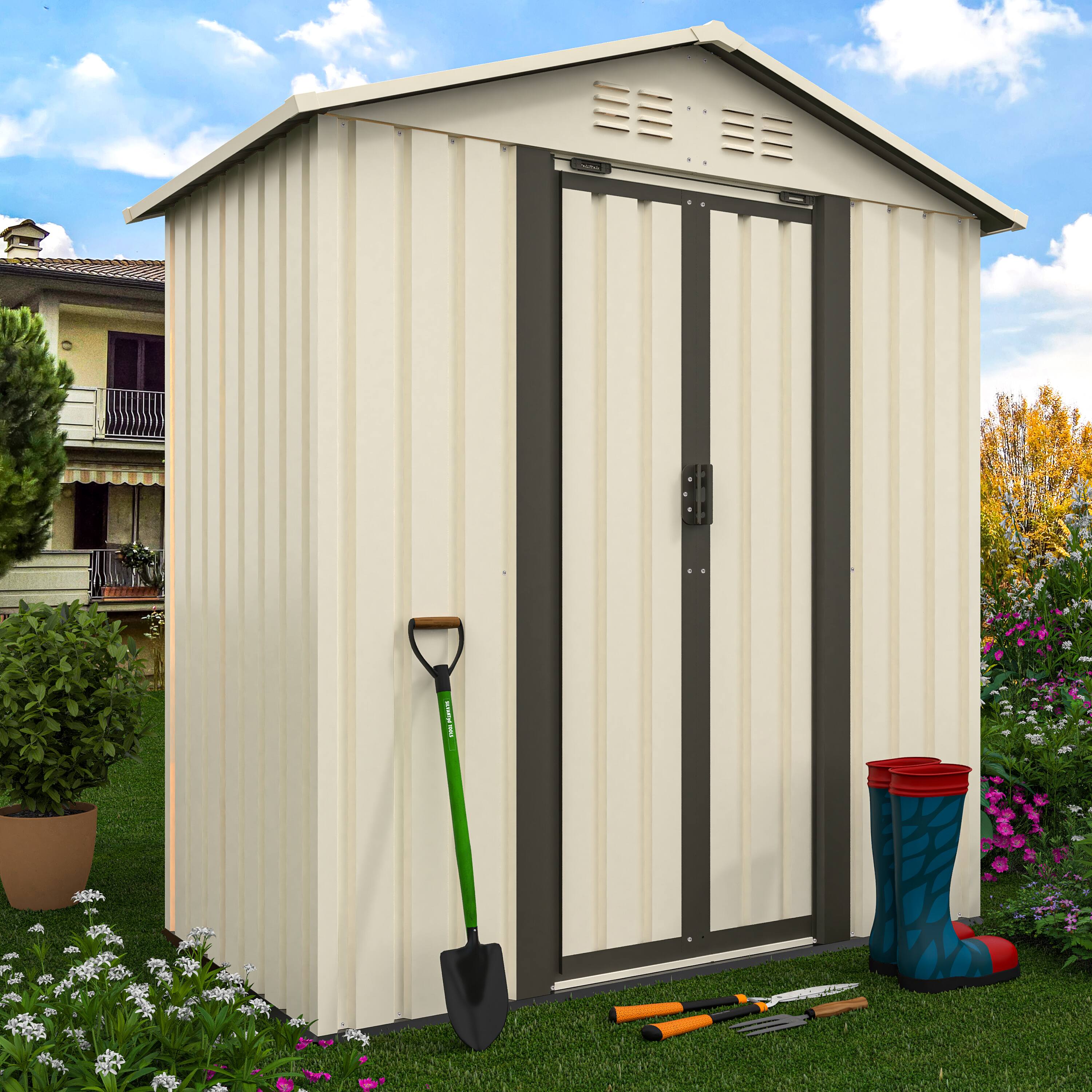 Left. Loheer - Loheer 5x3 White Metal Shed Outdoor Tool Storage Garden Shed with Apex Roof.