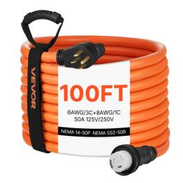 VEVOR - 50 Amp Generator Cord, 100 Feet, 125/250V RV Power Cord NEMA 14-50P to SS2-50R with Twist Lock, Grip Handle, Heavy Duty - Orange;Black