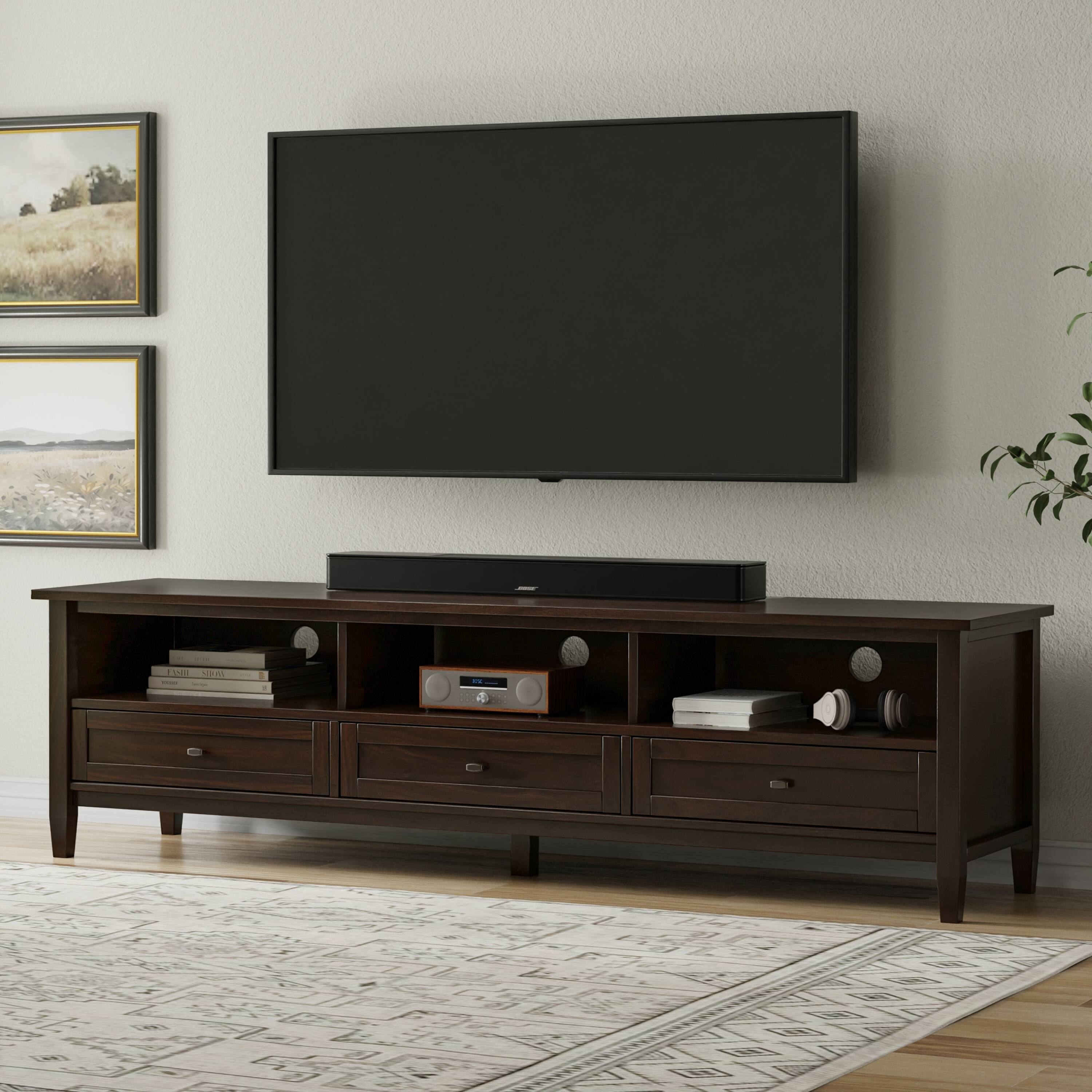 Angle. Simpli Home - Warm Shaker SOLID WOOD 72 inch Low TV Media Stand in Tobacco Brown For TVs up to 80 inches - Tobacco Brown.