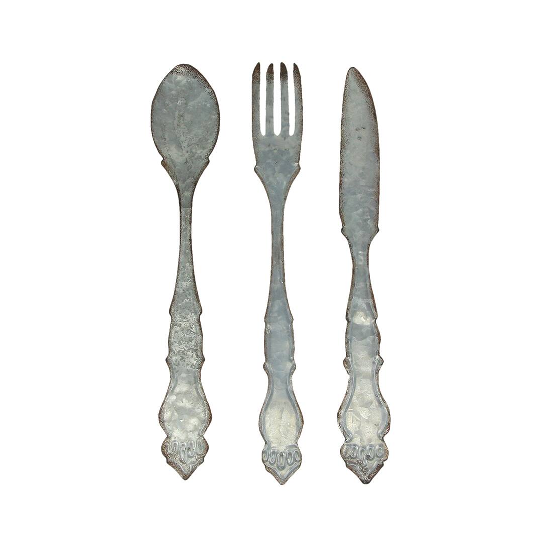 Front. Zeckos - Giant Galvanized Metal Fork Spoon Knife Farmhouse Decor Kitchen Wall Hanging Set - Gray.