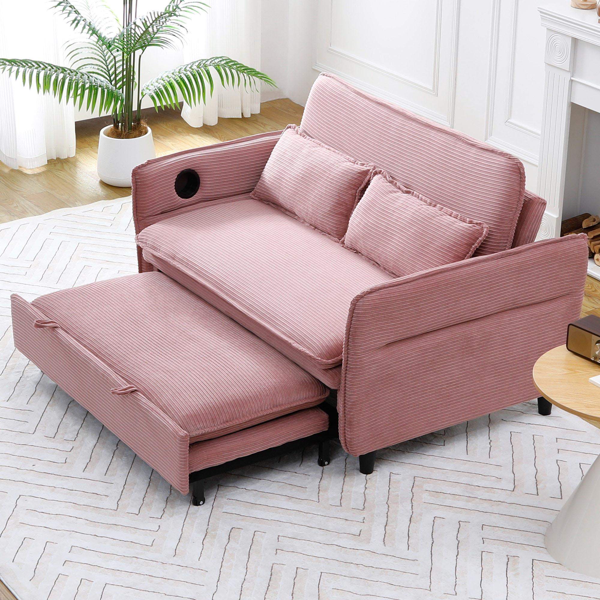 Back. Roomtec - 65.74inch pink letter striped fabric multifunctional sofa bed suitable for bedrooms and living rooms. The armrests and - Pink.