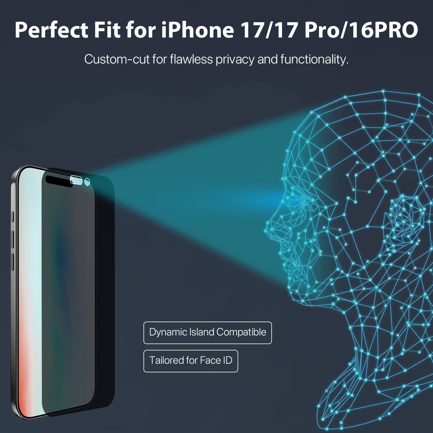 Perfect Fit for iPhone 17/17 Pro/16PRO  
Custom-cut for flawless privacy and functionality.  

Dynamic Island Compatible  
Tailored for Face ID