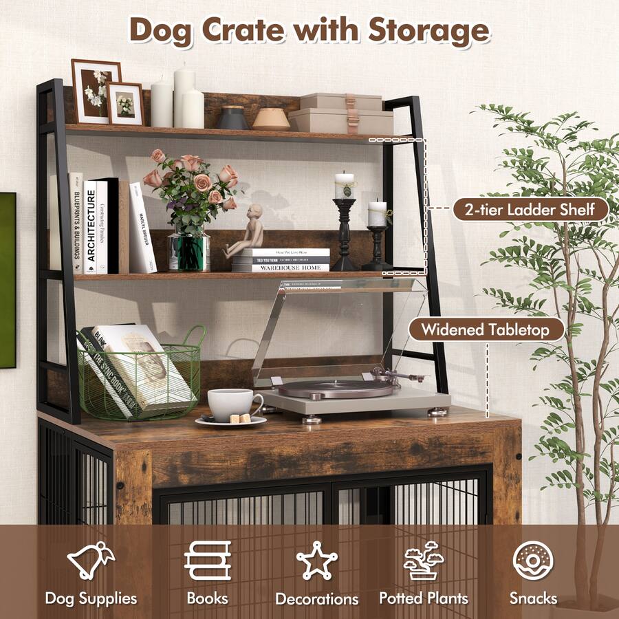 Gymax Dog Crate Furniture w/ Storage Shelves Industrial Dog Kennel w ...