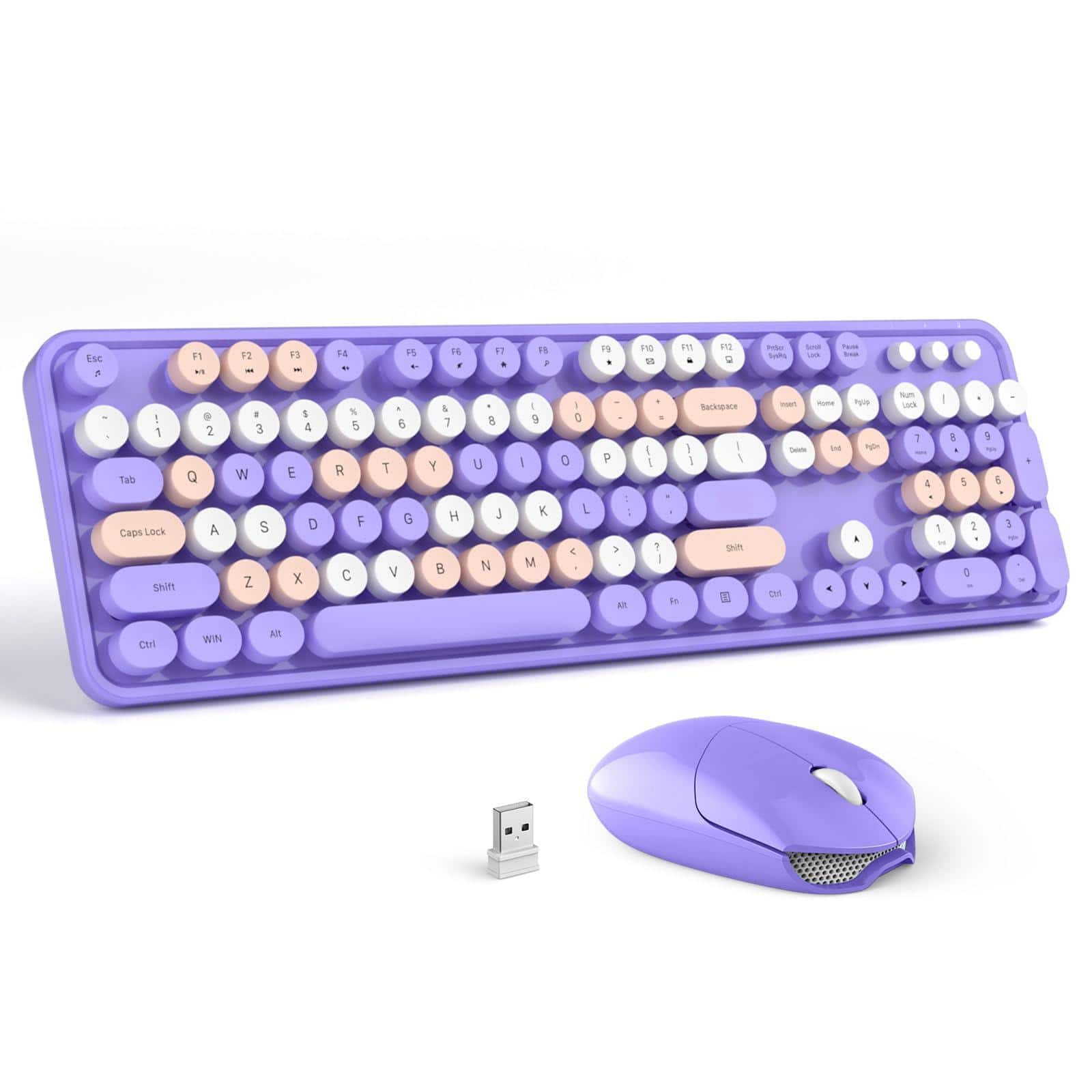 Pacoar Cade - Wireless And Mouse Combo - Sky Blue Full-sized Colorful 104 Keys Usb 2.4 G Receiver Plug Play With Round Keycap - A_Deep Purple