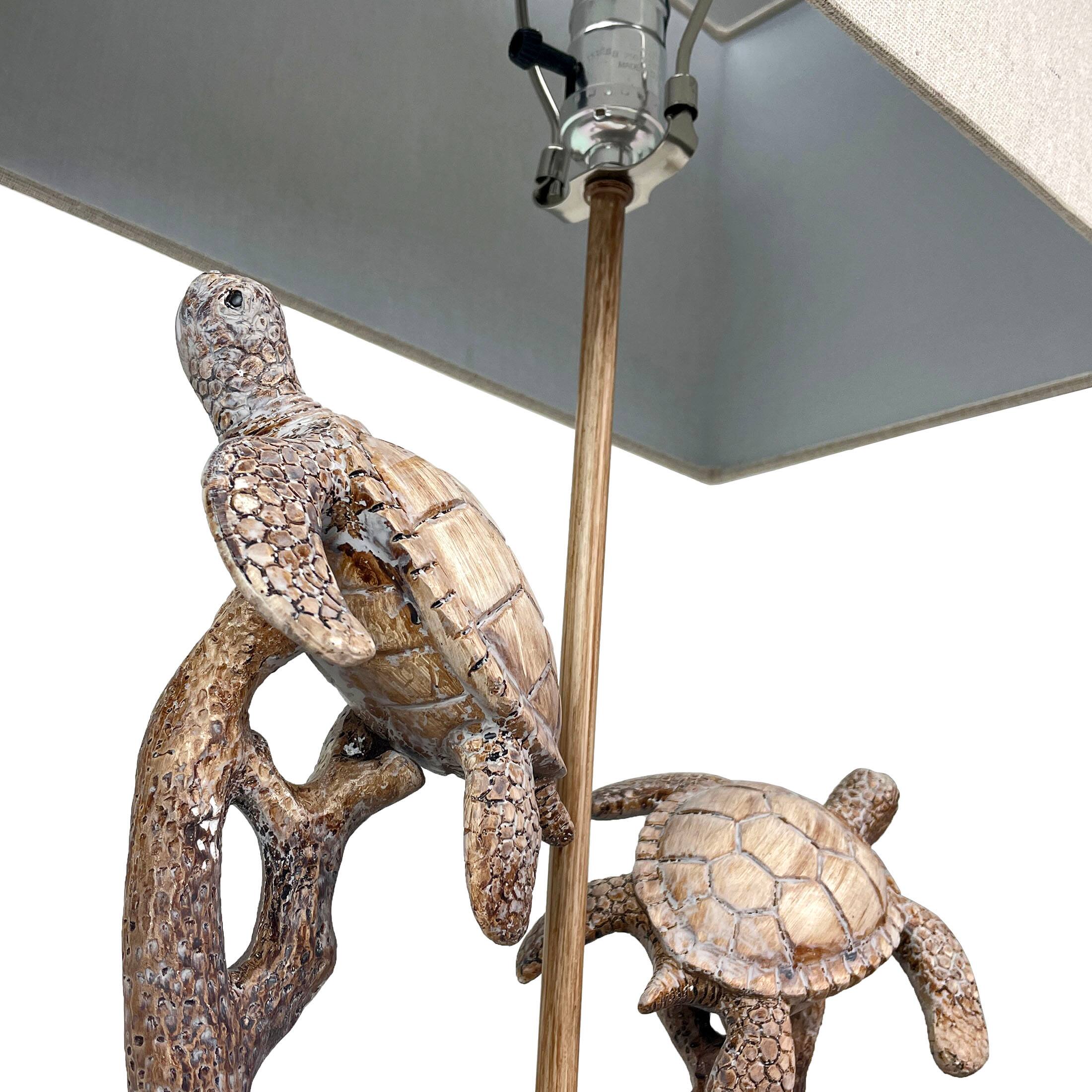 Alt View 2. Things2Die4 - Set of 2 Double Sea Turtle Table Lamps Coastal Nautical Resin 27.75" w/Shades - Brown.