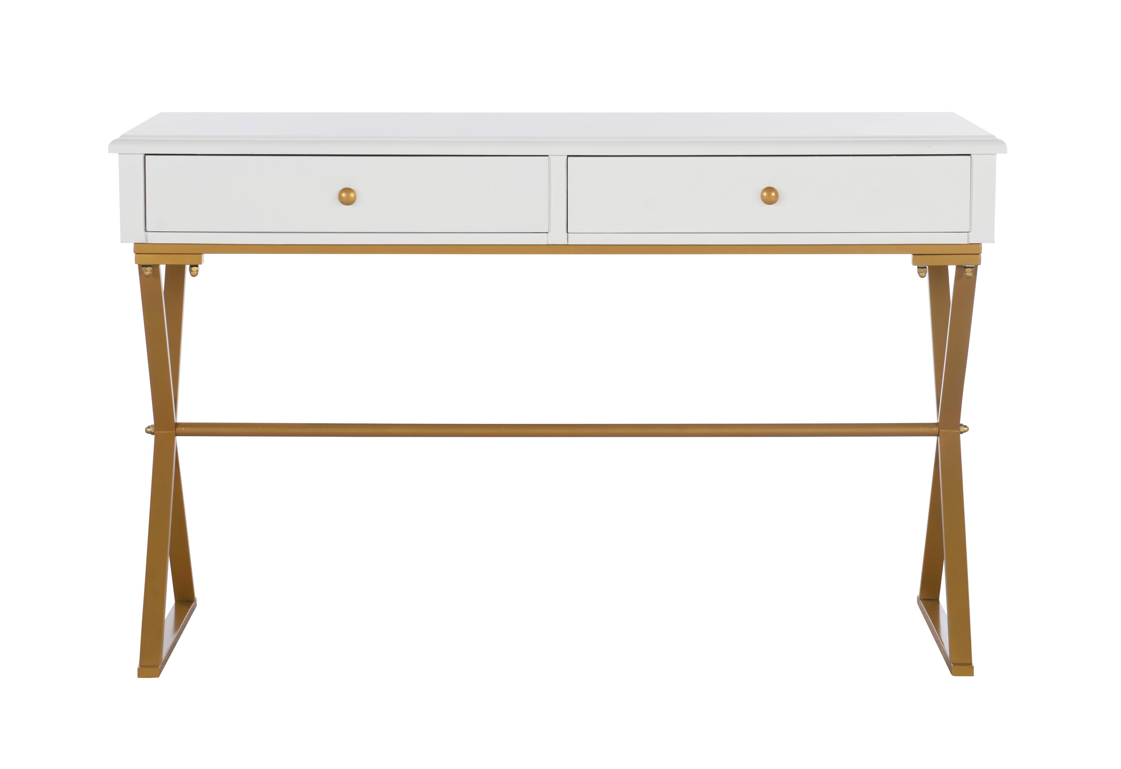 Linon Home Décor – Edmore Two-Drawer Campaign Desk – White & Gold Sansujyuku sansujyuku.com