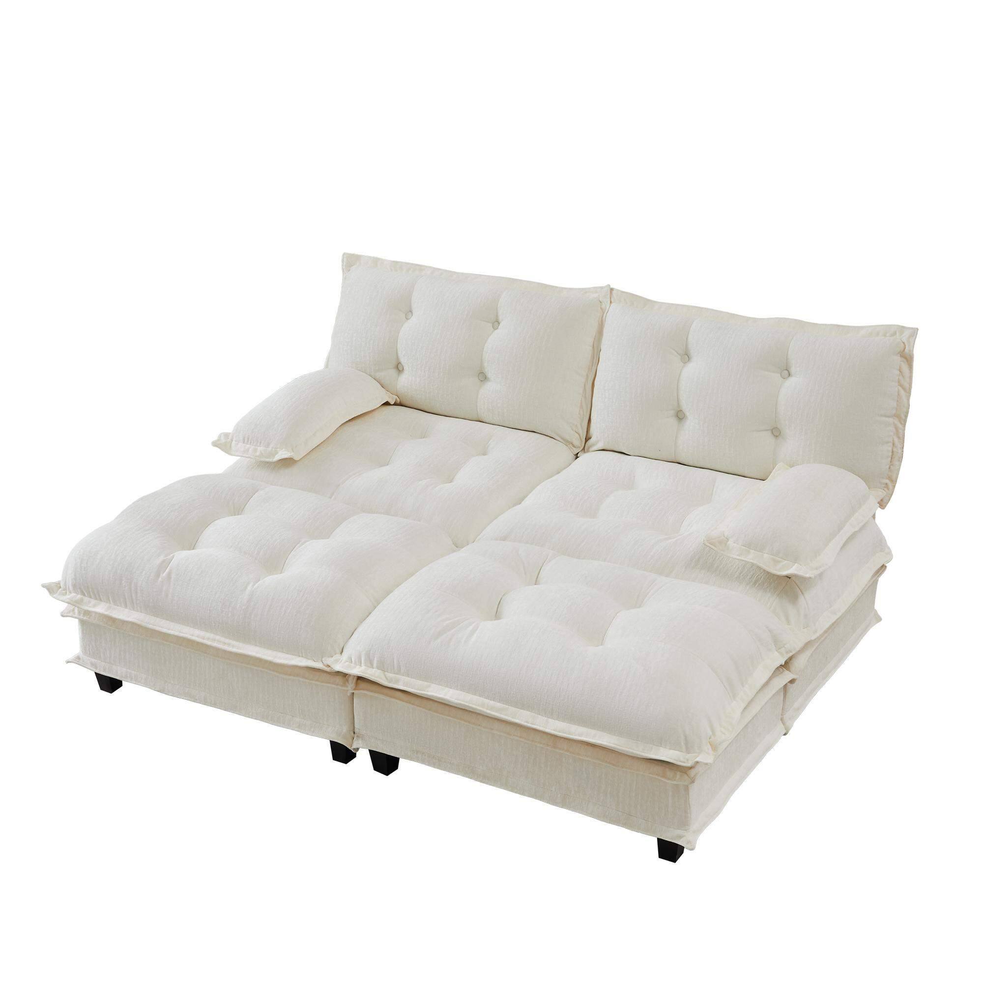 Front. Roomtec - 77 inch Modern Sofa Modular Sectional Cloud Couch with 2 Ottomans 2Seat Chenille Deep Seat Sofa with Comfy Lattice - Beige.