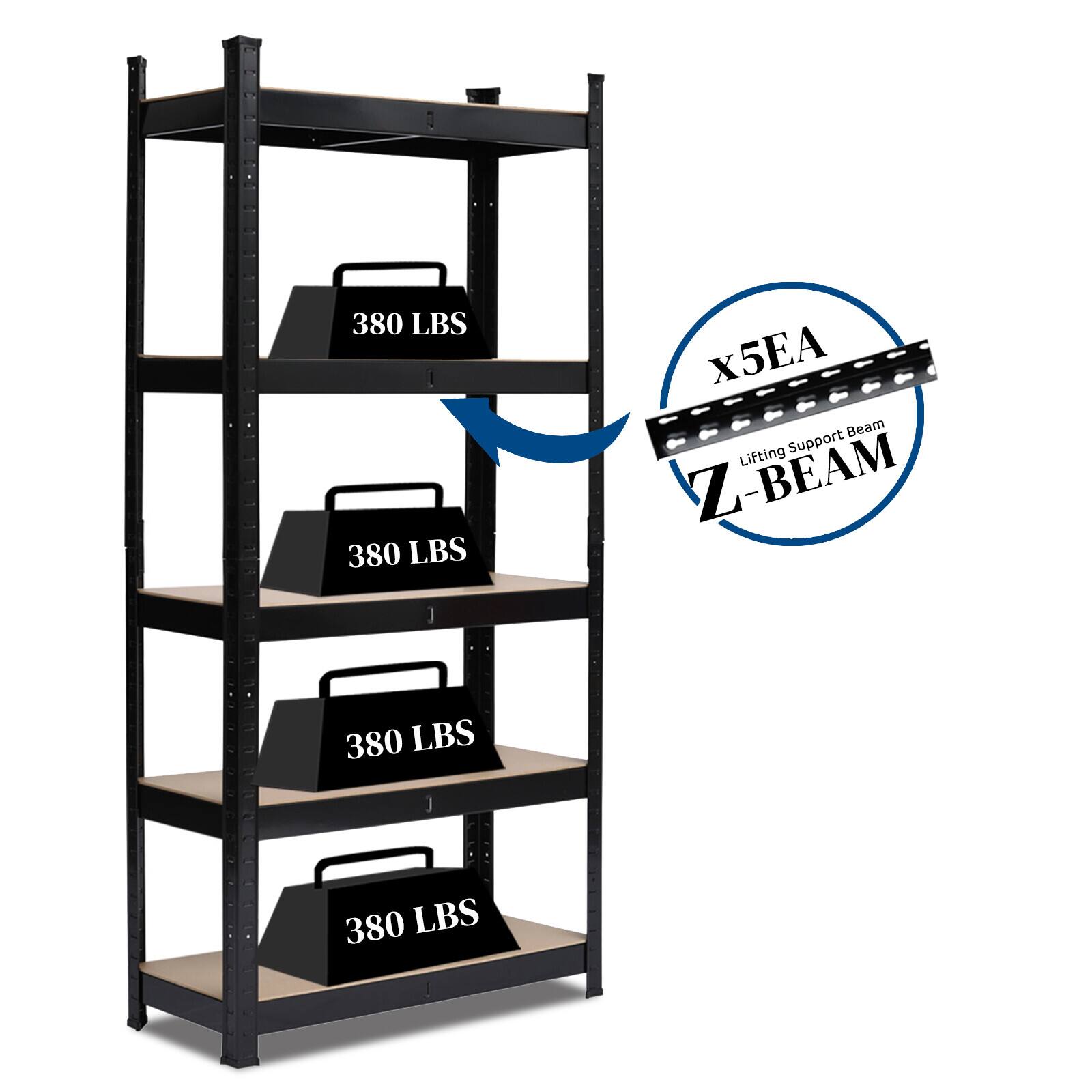 Left. Winado - 59" x 27" x 12" Adjustable 5-Tier Shelf Garage MDF Boards Shelving Unit Rack Storage Oragnizer Capacity Per Tier 331LBS - Black.