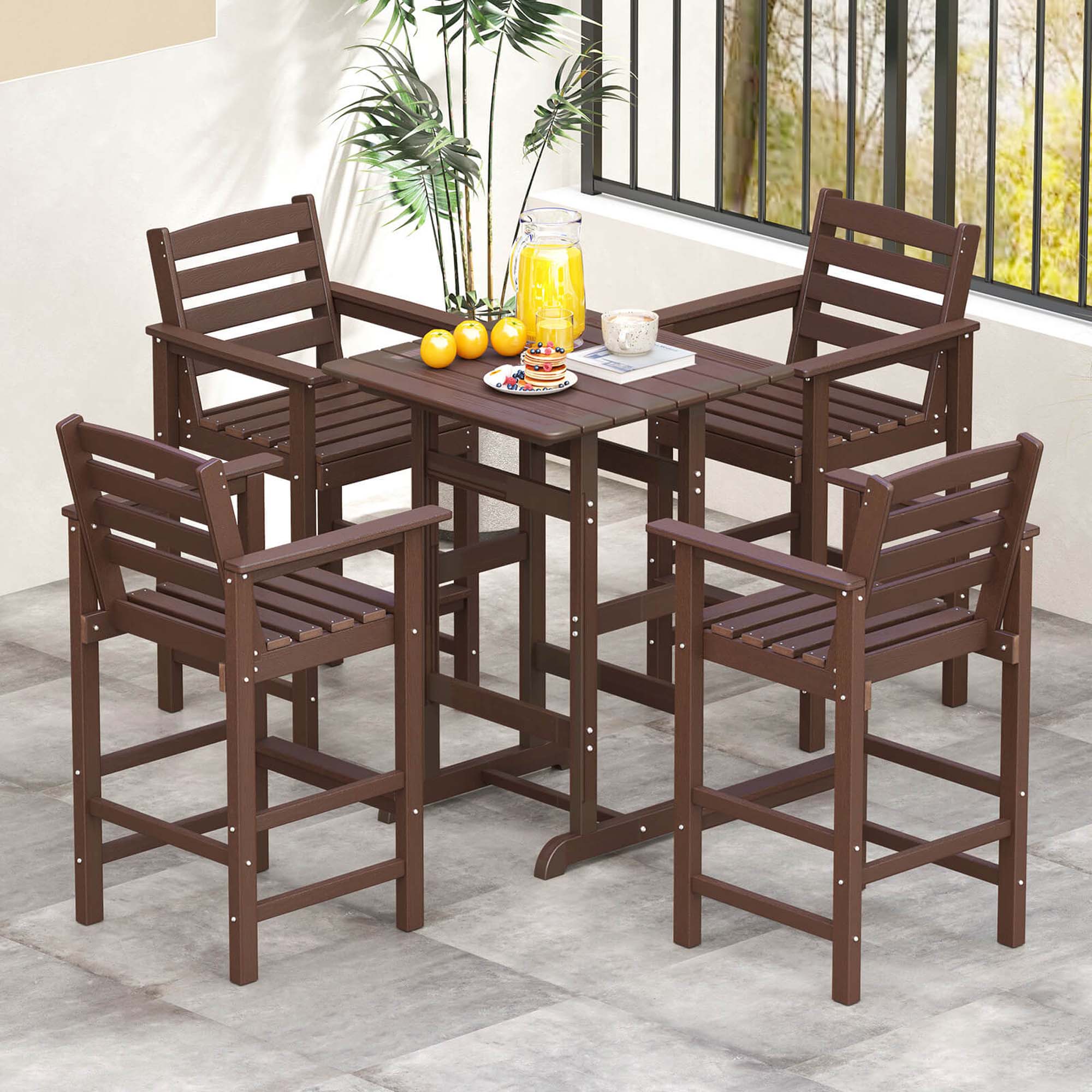 Alt View 4. Costway - Patio Adirondack Bar Chairs Set of 2 with Wide Armrests & Footrest Backrest - Brown.