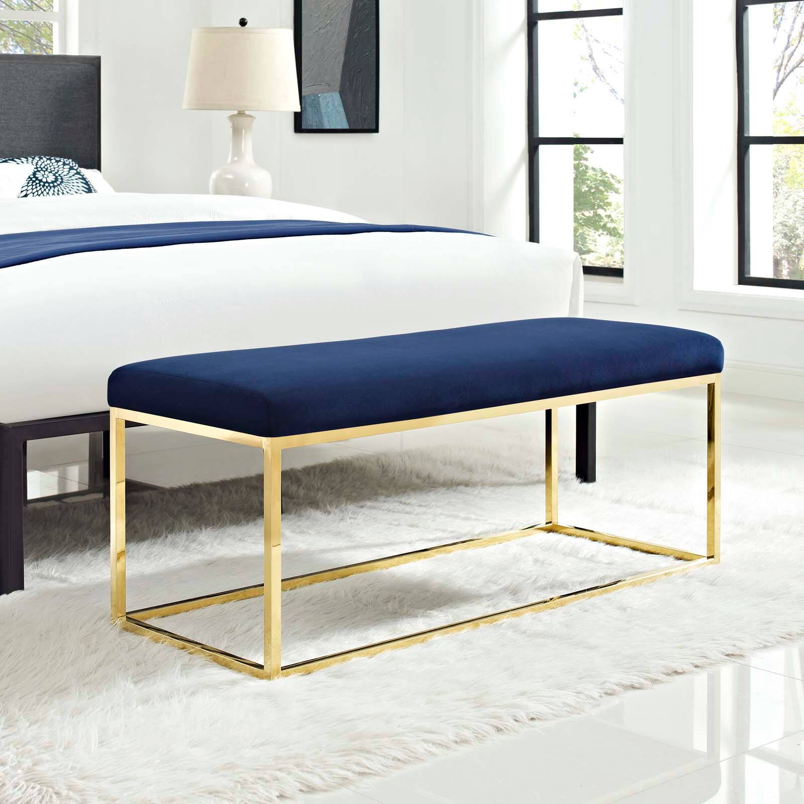 Left. Modway - Anticipate Fabric Bench by Modway - Gold Navy.
