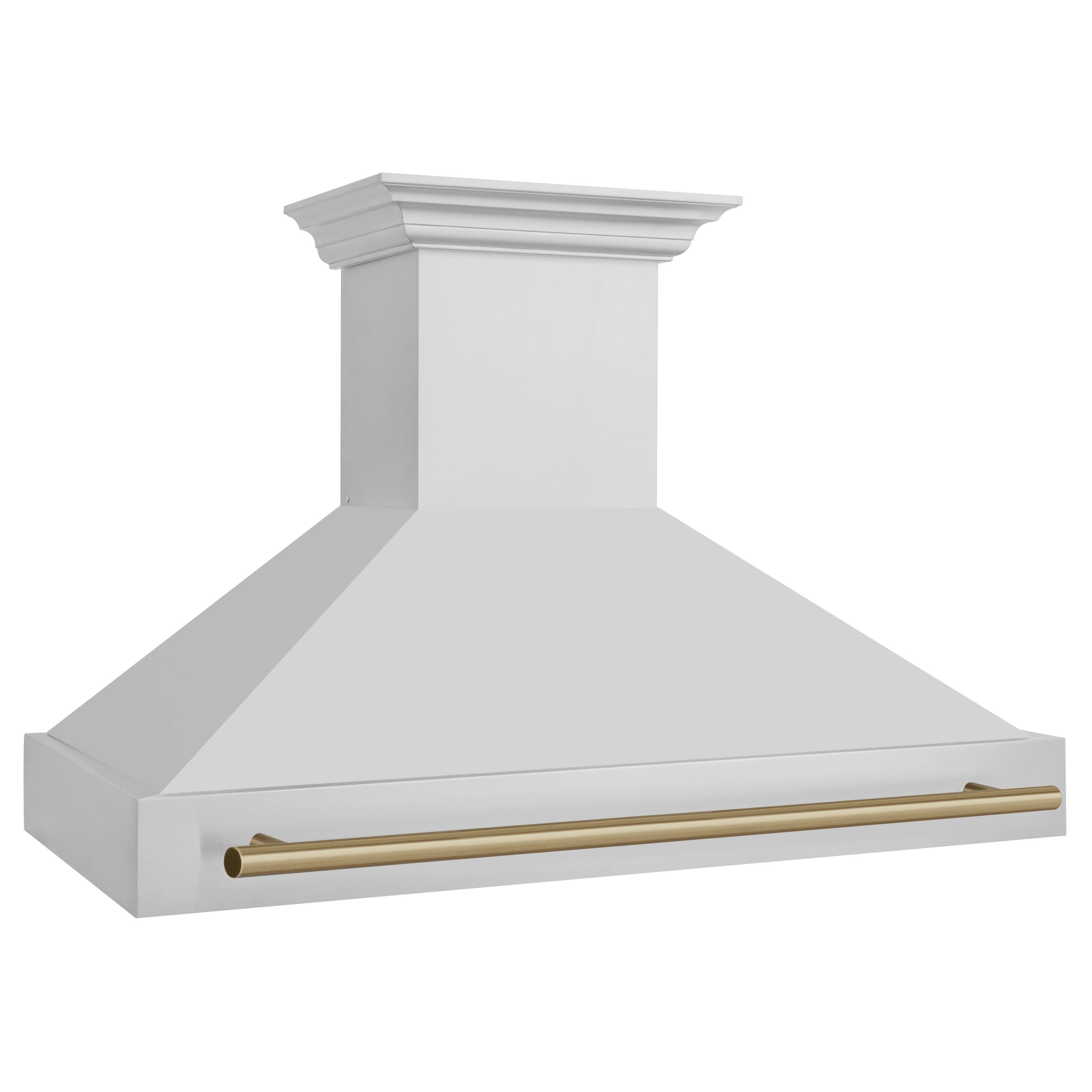 Angle. ZLINE - ZLINE Autograph Edition 48 in. Stainless Steel Range Hood with Stainless Steel Shell and Champagne Bronze Handle - Stainless Steel.