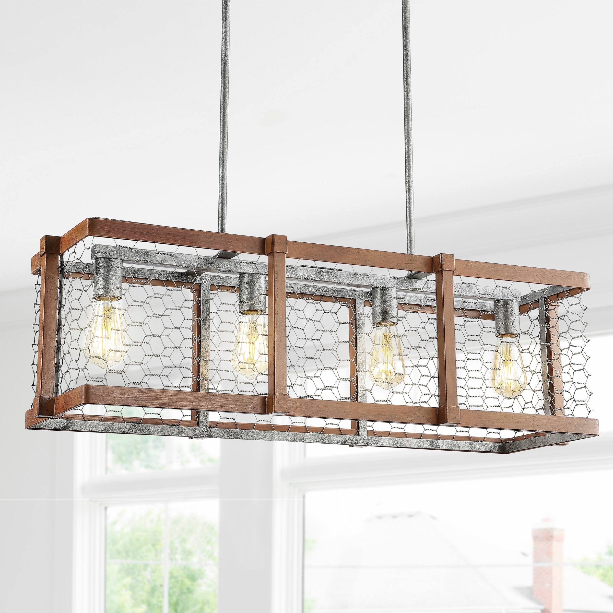 Alt View 1. Jonathan Y - Gaines 34.5" Linear 4-Light Adjustable Iron Rustic Industrial LED Pendant, Brown/Silver - Brown/Silver.
