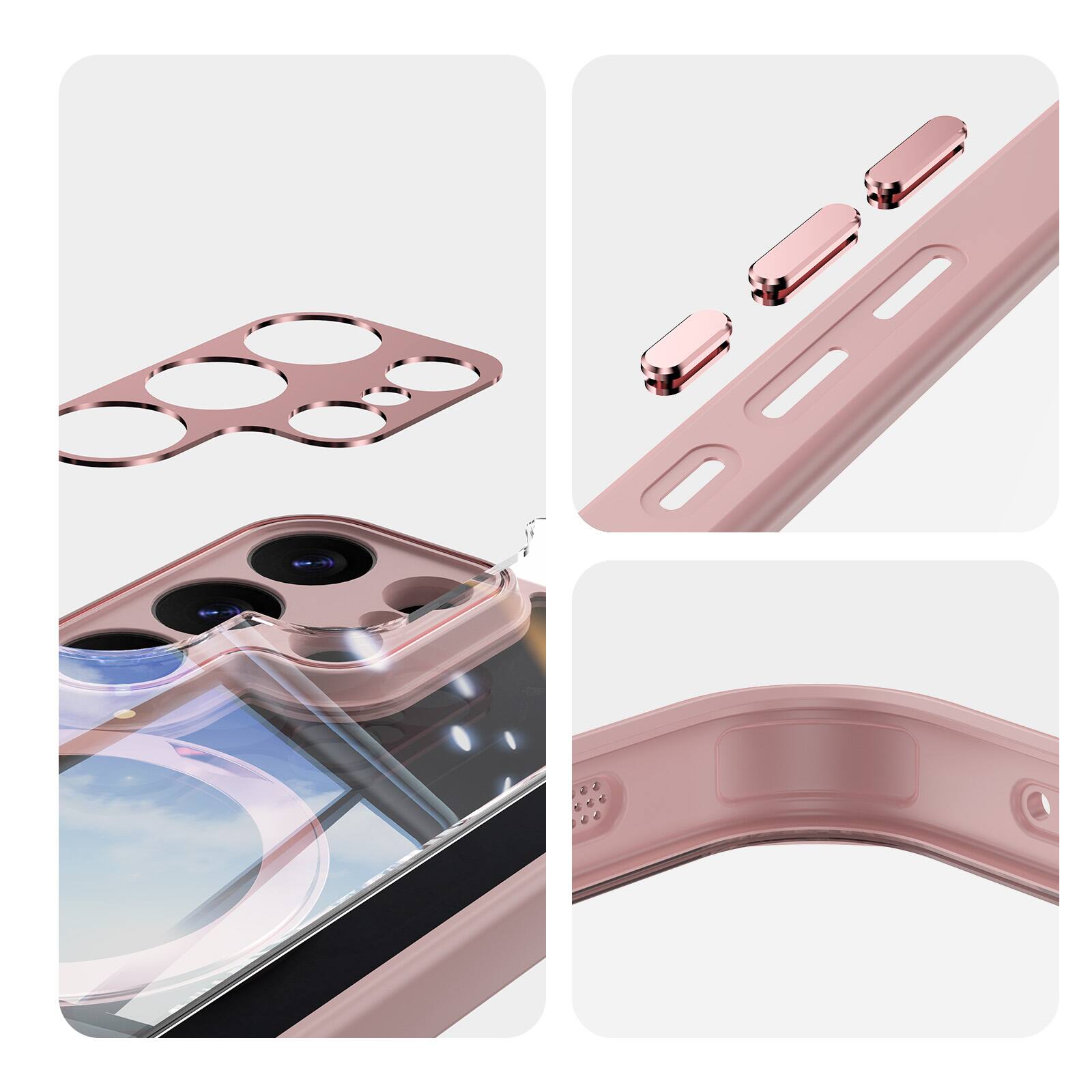 Alt View 1. Dteck - Magnetic Clear Case For Samsung Galaxy S26 Ultra, Shockproof Anti-Scratch 360° Ring Holder Stand PC+TPU Protection Cover - Pink.