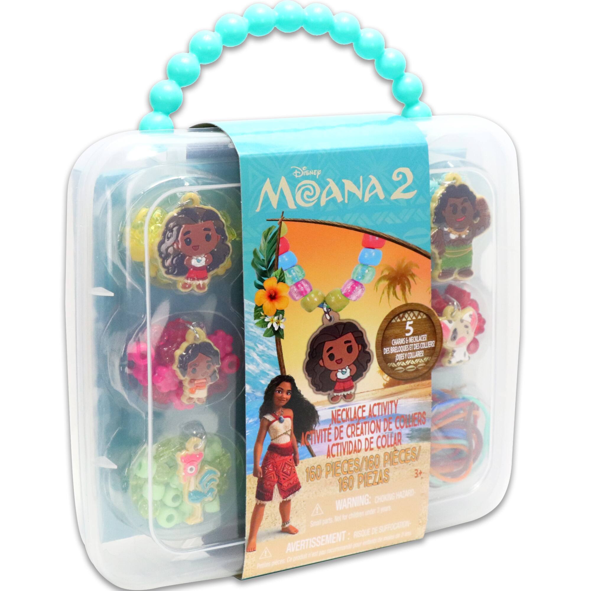 Disney Moana 2 5 charm necklaces 3 charm necklaces 160 pieces/ 160 piezas 160 choking hazard warning: small parts.
