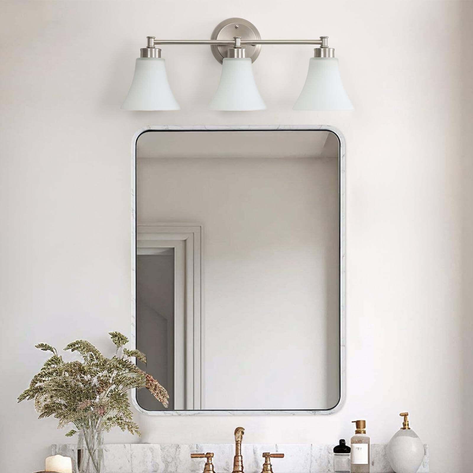 Left. Earthley Blooms - 3 Light Bathroom Vanity Vintage Brushed Nickel Lighting Fixtures Over Mirror Traditional Wall Sconce With... - Black-2PC-1 Light.