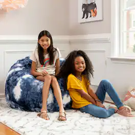 Jaxx - Saxx 3 Foot Bean Bag Chair - Faux Fur - Fun Colors, Blue & White Print - Faux Fur - Blue & White Print