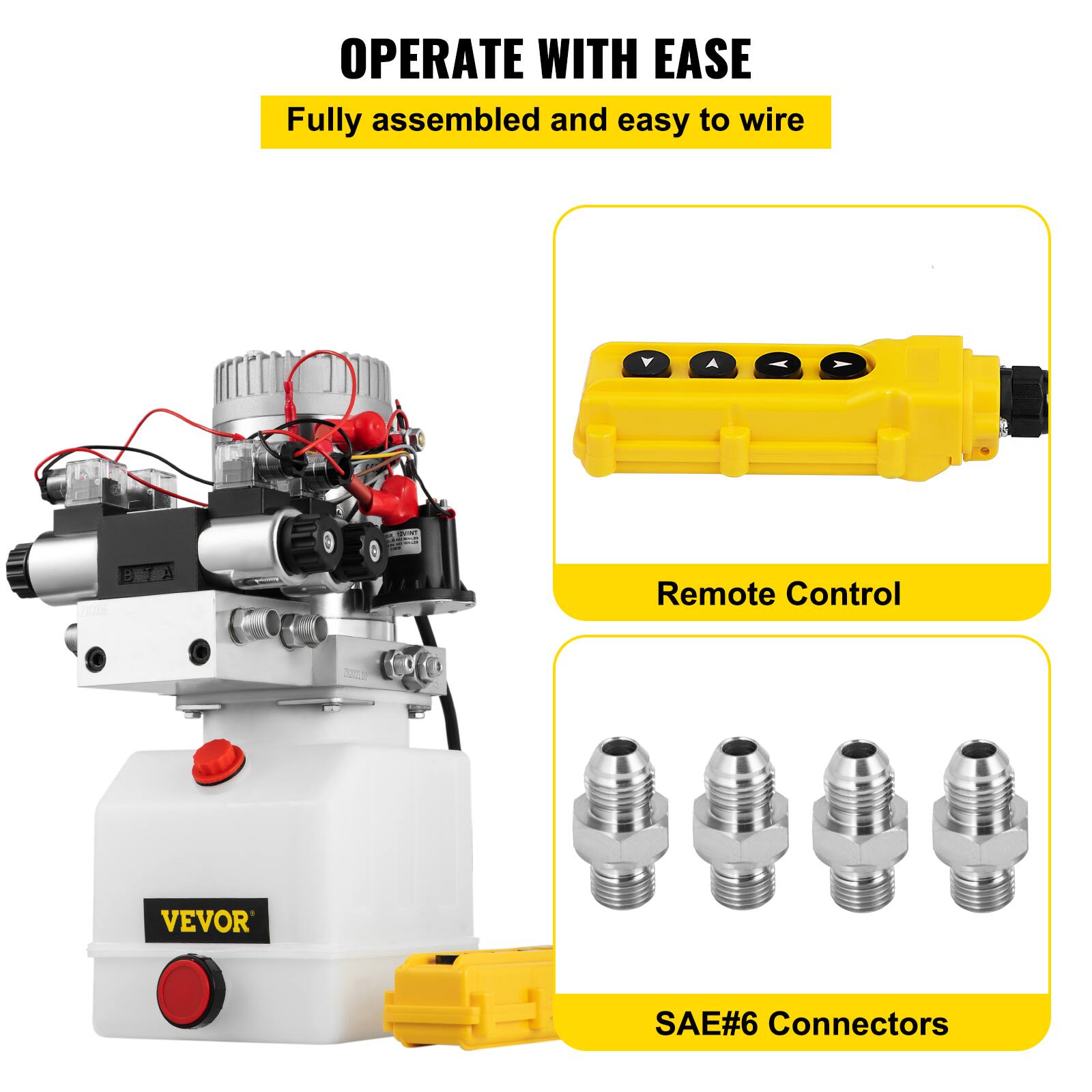 OPERATE WITH EASE  
Fully assembled and easy to wire

Remote Control

VEVOR

SAE#6 Connectors
