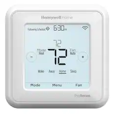 Honeywell Home
Following Schedule
6:30 PM
72
Mode: Heat
Fan: Auto
Wake Away Home Sleep
Mode Menu Fan
ProSeries